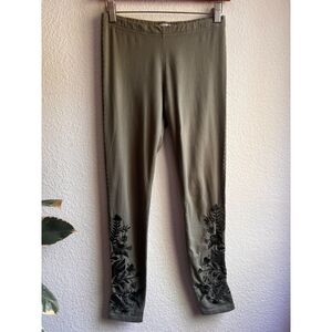 Johnny Was JW Los Angeles Green Floral Embroidered Leggings - Green - Size XS